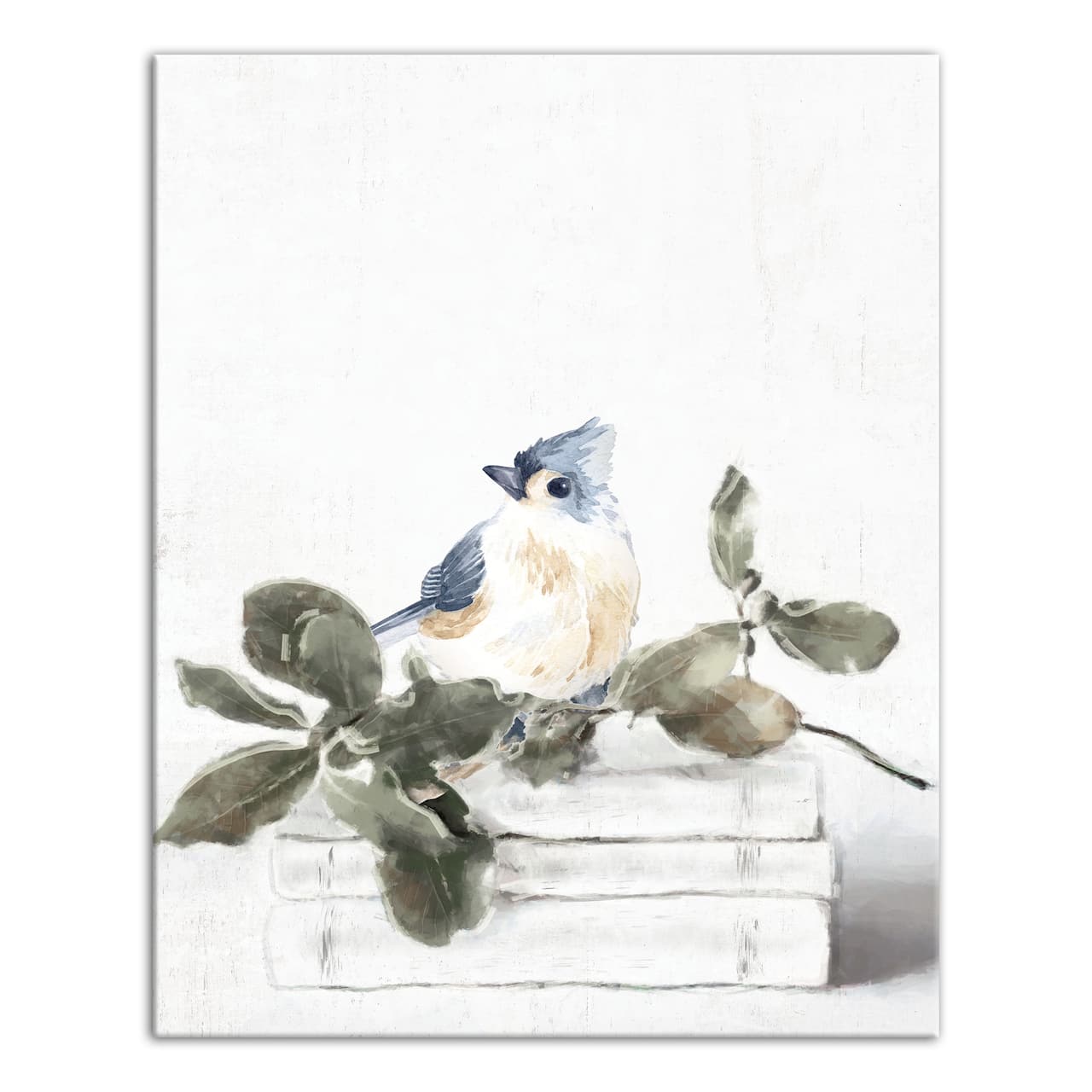 Stacked Books Leafy Stem 16" x 20" Canvas Wall Art